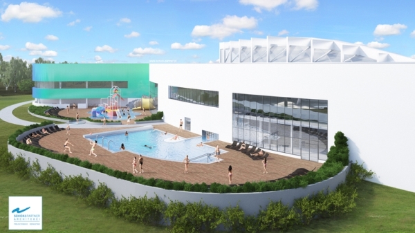 Basen zewnętrzny Parku Wodnego w Tychach – wiz. Regionalne Centrum Gospodarki Wodno-Ściekowej / Schick Architekci Basen zewnętrzny Parku Wodnego w Tychach – wiz. Regionalne Centrum Gospodarki Wodno-Ściekowej / Schick Architekci